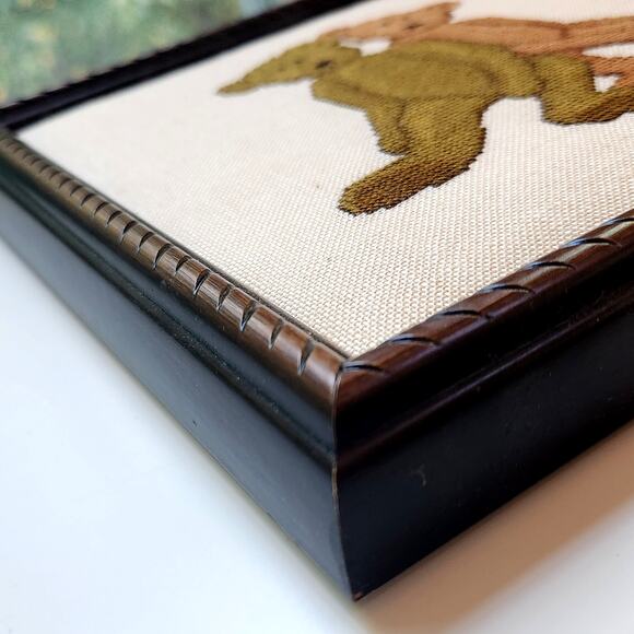 Vintage Framed Teddy Bear Cross Stitch – Handmade Needlepoint Art, Brown & Tan - Picture 6 of 9
